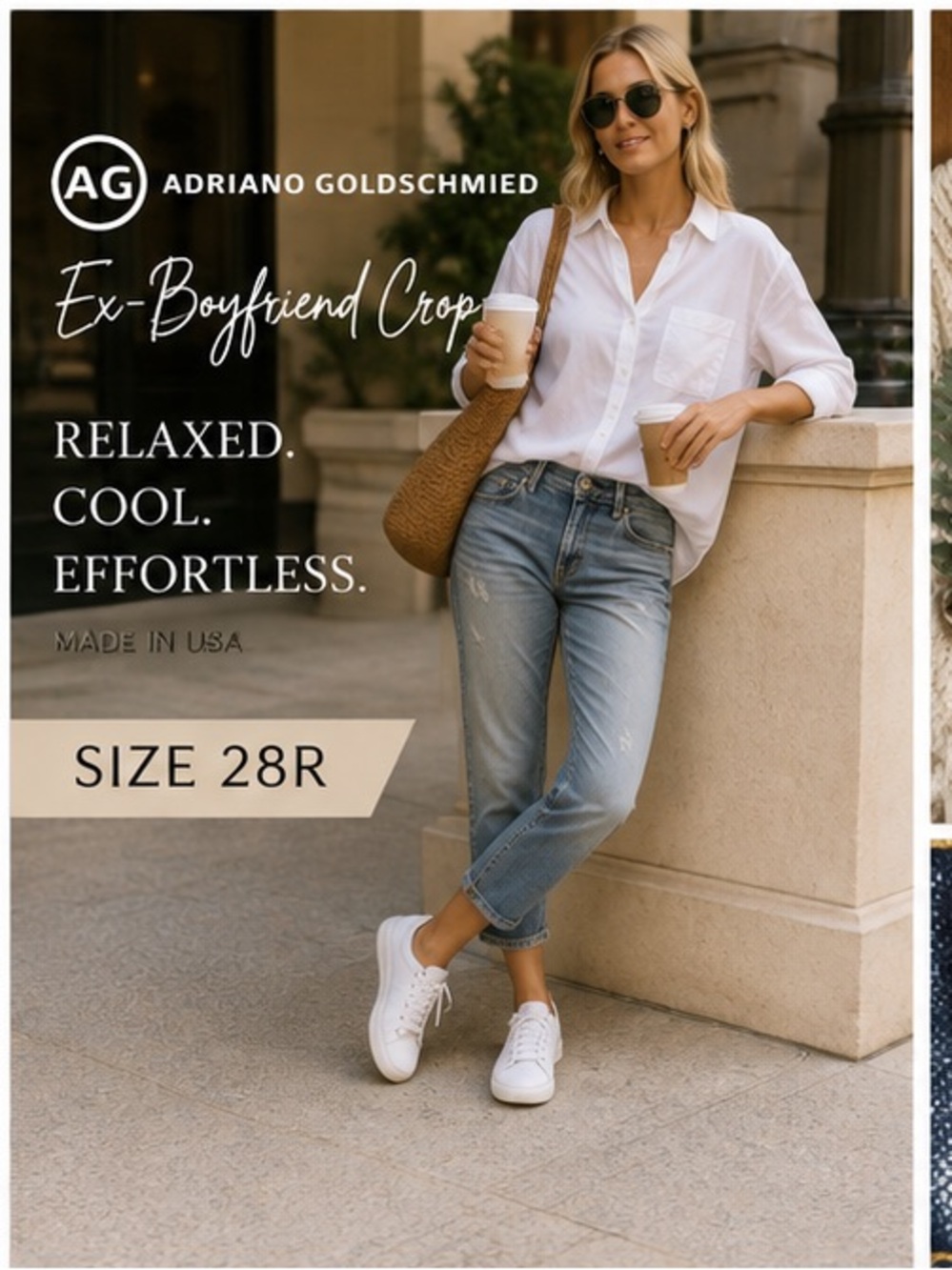 AG Adriano Goldschmied Ex-Boyfriend Crop Jeans 28R Distressed Made USA
